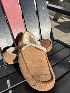 UGG Ansley Chestnut Suede Moccasin Slippers Mens US 15 Sheepskin Lined